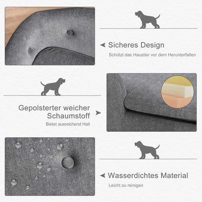 PawHut Haustiersoffa Hundematte Hundebett Hundesofa Hundecouch Katzen Sofa mit Kissen Rückentasche Plüsch Schaumstoff Kiefernholz Dunkelgrau 70 x 47 x 30 cm