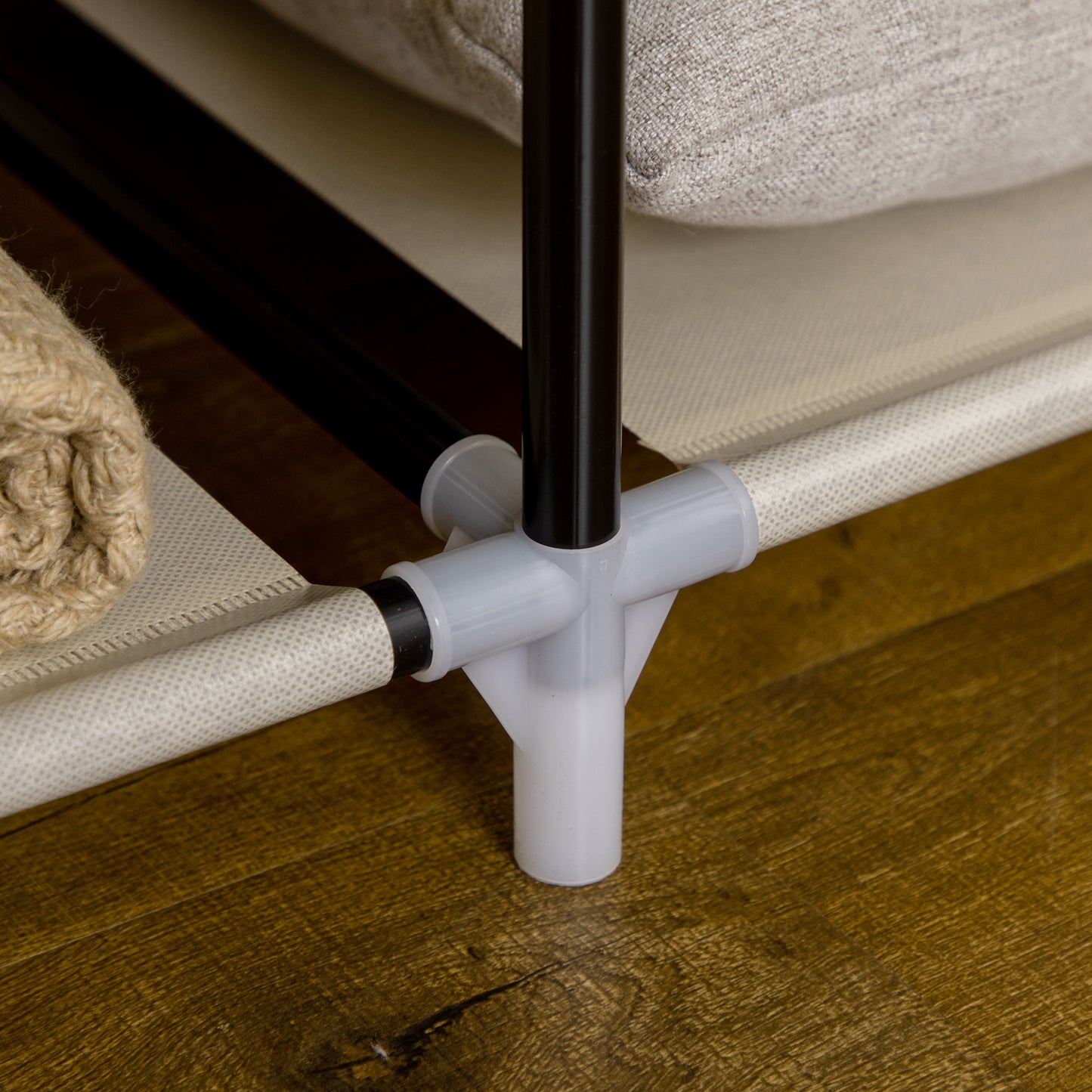 HOMCOM Schrank aus Stoff, Aufbewahrungslösung, 8 Regale, 2 Kleiderstangen, Beige