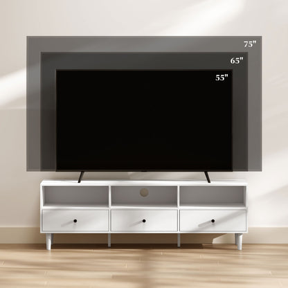 HOMCOM TV-Kommode, TV-Ständer für 75-Zoll-Bildschirme, 3 offene Fächer, 3 Schubladen, Spanplatte, Weiß
