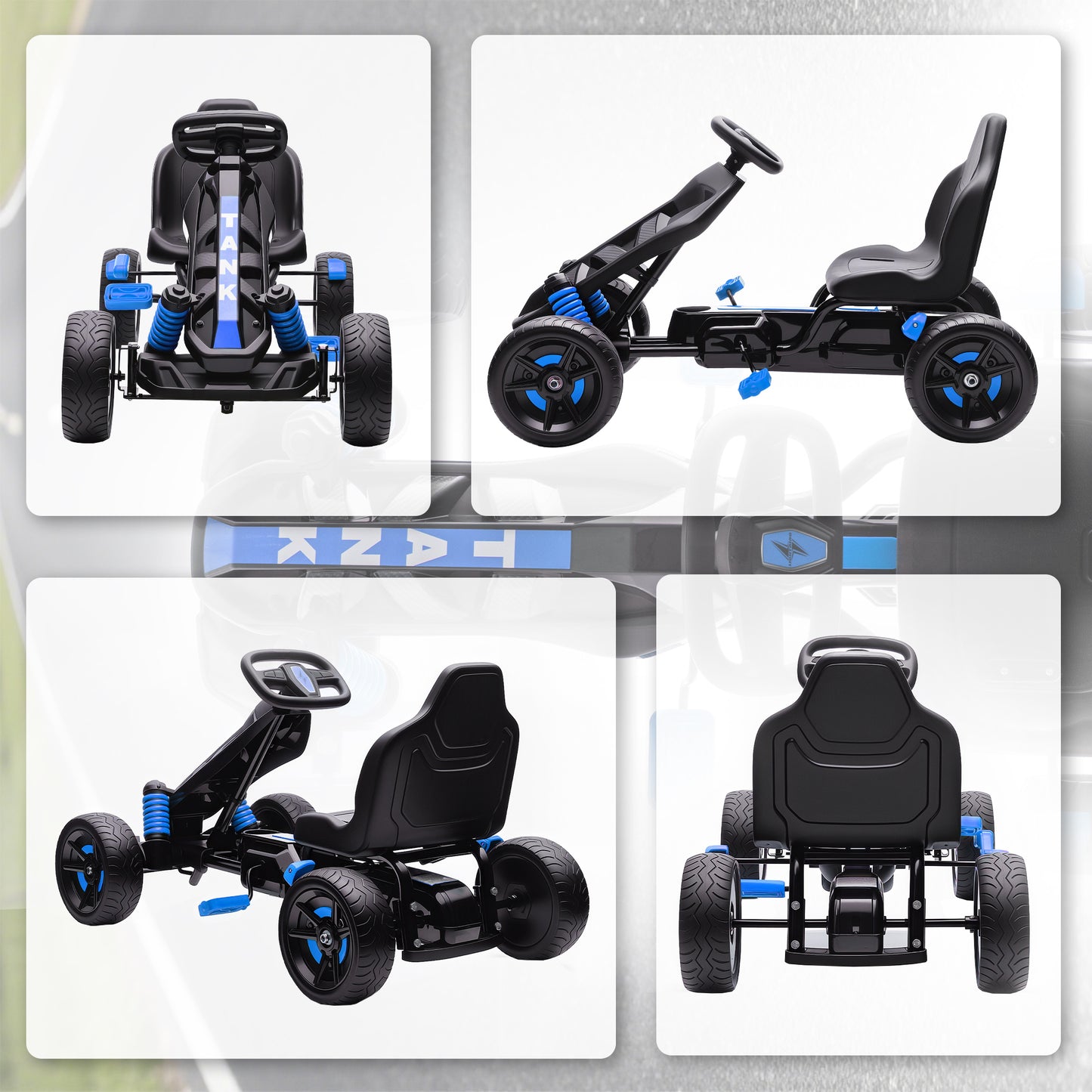 AIYAPLAY Gokart mit Pedalen, Tretauto für Kinder mit Bremse, rutschfeste Räder, Metallrahmen, 3-6 Jahre, Blau