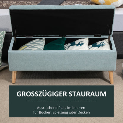 HOMCOM Sitzbank mit Stauraum Polsterbank mit Leinenoptik, Sitztruhe mit Holzbeine, Truhenbank für Wohnzimmer Schlafzimmer Flur 110 x 39 x 45 cm, Hellgrün