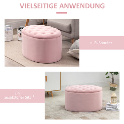 HOMCOM Sitzbank mit Stauraum Polsterbank mit Samtoptik, Sitztruhe Ovale Form, Truhenbank für Wohnzimmer Schlafzimmer Flur 71 x 52 x 42 cm, Rosa