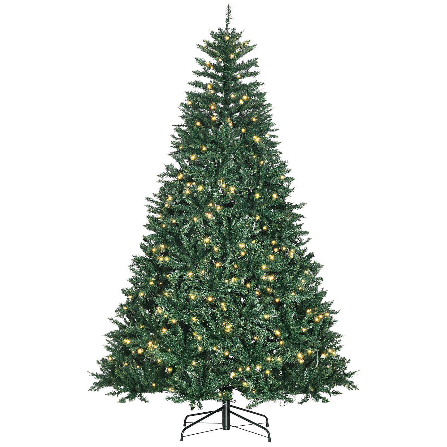 HOMCOM Weihnachtsbaum, 700 warmweiße LEDs, 2154 Zweige, flammhemmend, Kunststoff/Metall, 210 x 142 cm, Grün