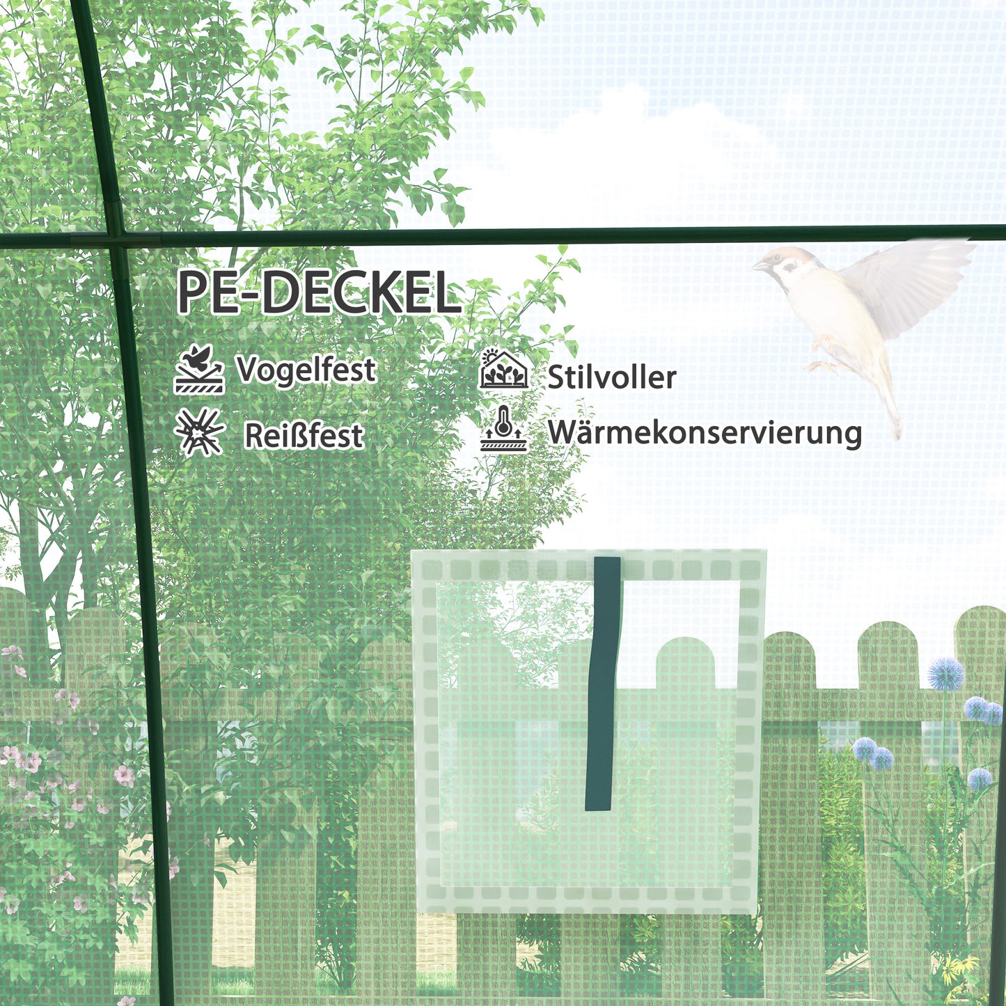 Outsunny Bogen-Gewächshaus mit Sandsäcken und Kunststoff-Abdeckung, 2 Rolltüren, Netzfenster, tragbar, 1,8 x 1,8 x 2 m, Grün