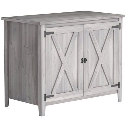Outsunny Gartenschrank, Holzschrank für Gartengeräte, Outdoor-Schrank für Terrasse, mit Doppeltüren, Scheunendesign, Hellgrau