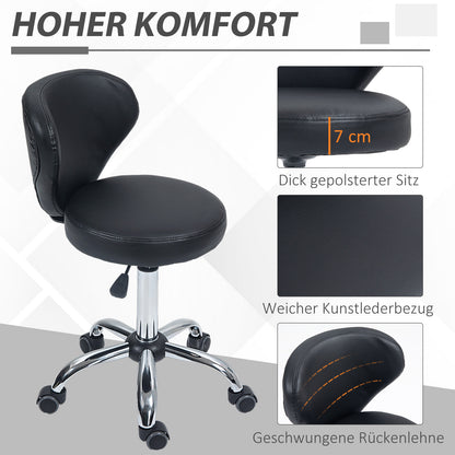 HOMCOM Salonhocker in Lederoptik, höhenverstellbar, bis 120 kg, Stahlgestell, Schwarz