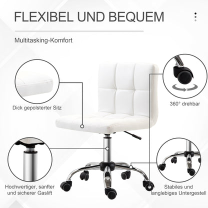 HOMCOM Bürostuhl, Drehstuhl, Kunstleder, Stahlstruktur, 5 Räder, gepolstert, Weiß