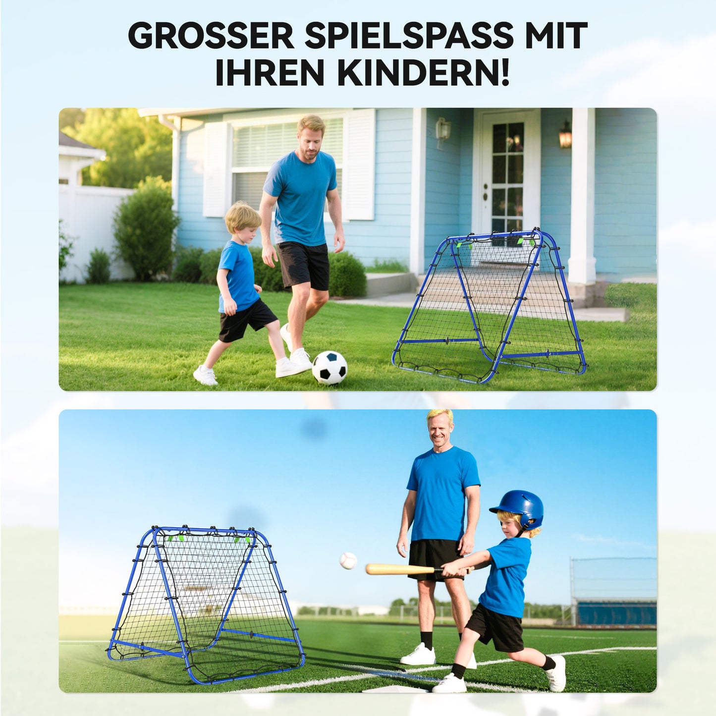 HOMCOM Rebounder für Fußball, verstellbar Prellwand mit 5 Winkelpositionen und Rückprallwand Netz, 100 x 68-95cm Kickback Tor Fußballtor für Jugendliche, Rückprallwand für Handball Training, Blau