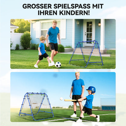 HOMCOM Rebounder für Fußball, verstellbar Prellwand mit 5 Winkelpositionen und Rückprallwand Netz, 100 x 68-95cm Kickback Tor Fußballtor für Jugendliche, Rückprallwand für Handball Training, Blau