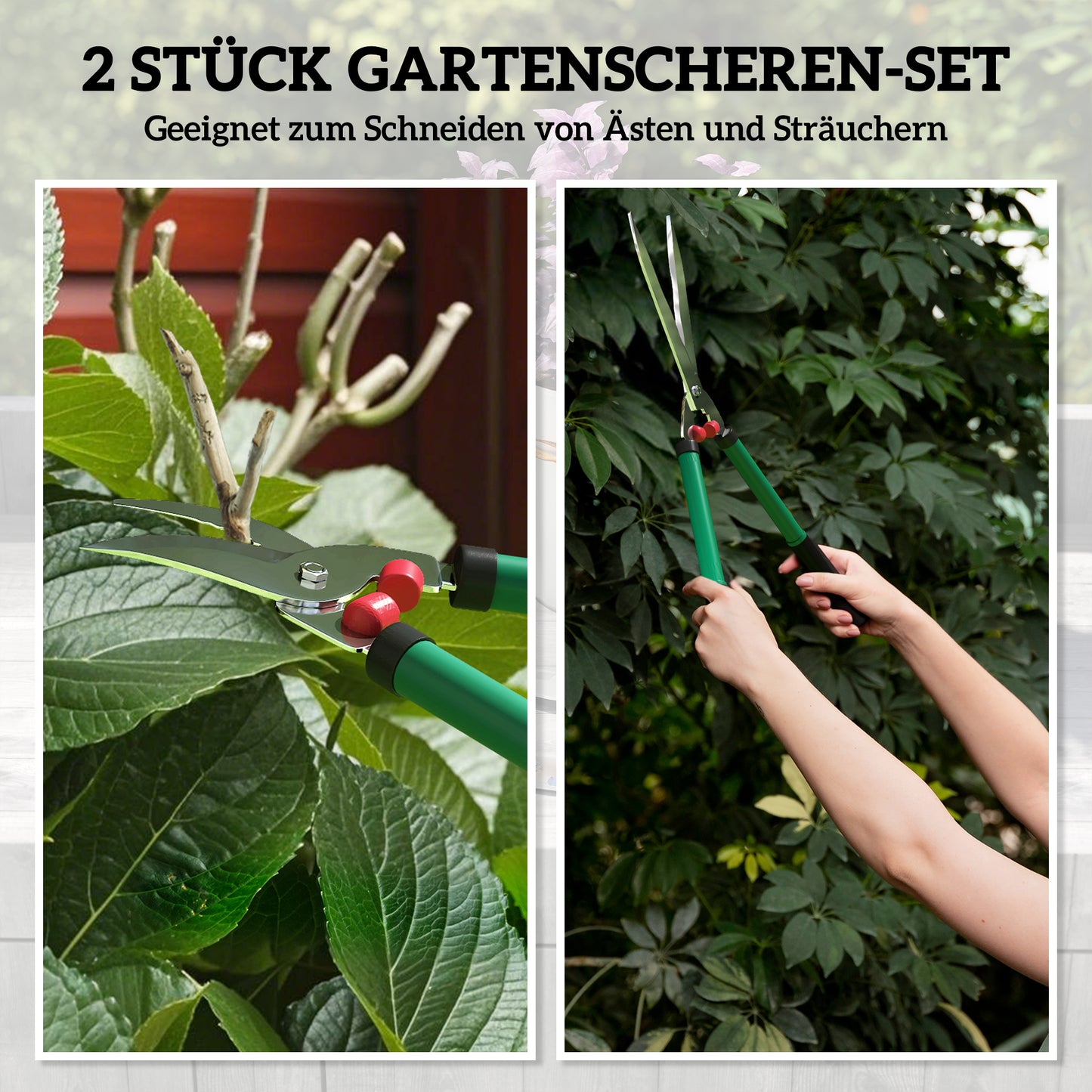 Outsunny Gartenschere Set 2-teilig Messerlänge 40 cm Astschere mit antihaftbeschichtete Metallklingen