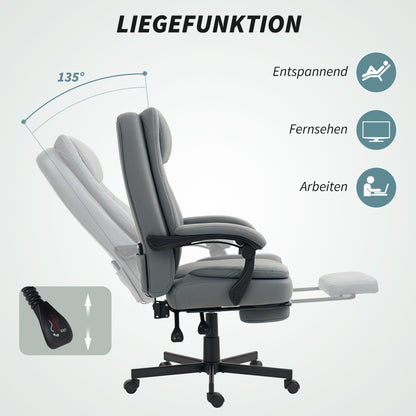 HOMCOM Bürostuhl mit Massagefunktion, höhenverstellbarer Schreibtischstuhl mit neigbarer Rückenlehne, gepolstert, rollbar, Grau
