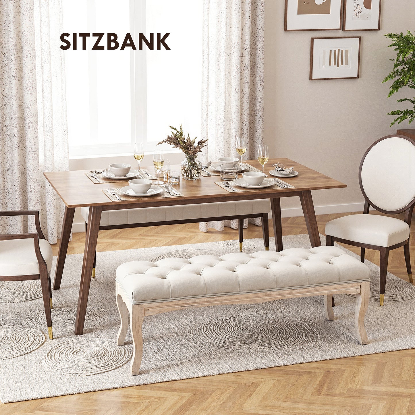 HOMCOM Sitzbank Polsterbank mit Leinen-Bezug Bettbank mit Holzrahmen, Schuhbank für Schlafzimmer, Wohnzimmer, Flur 110 x 40 x 48 cm Beige
