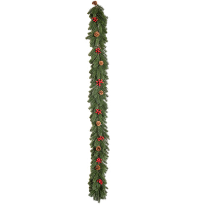 HOMCOM Weihnachtsgirlande 1,9m Tannengirlande Weihnachtsdeko mit Tannenzapfen Beeren Künstliche Girlande Weihnachtsgirlande für Innen & Außen, Grün