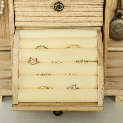 HOMCOM Schmuckbox, Schmuckschatulle, 4-stufiges Layout, integrierter Spiegel, Holz, Braun