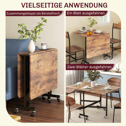 HOMCOM Klappbarer Esstisch, für bis zu 6 Personen geeignet, mit 6 Rollen und Bremsen, für kleine Räume, Braun