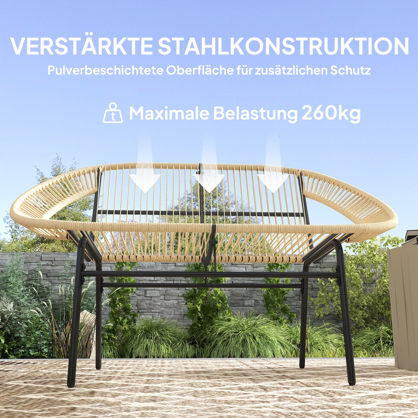 Outsunny 2-Sitzer Gartenbank Polyrattan, wetterfest Sitzbank im Rattanflecht-Design, UV-Beständig 260kg belast Khaki