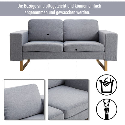 HOMCOM® 2-Sitzer Sofa Stoffsofa Ecksofa Polstersofa Sitzmöbel Armlehne Holz hellgrau 145 x 82 x 78 cm