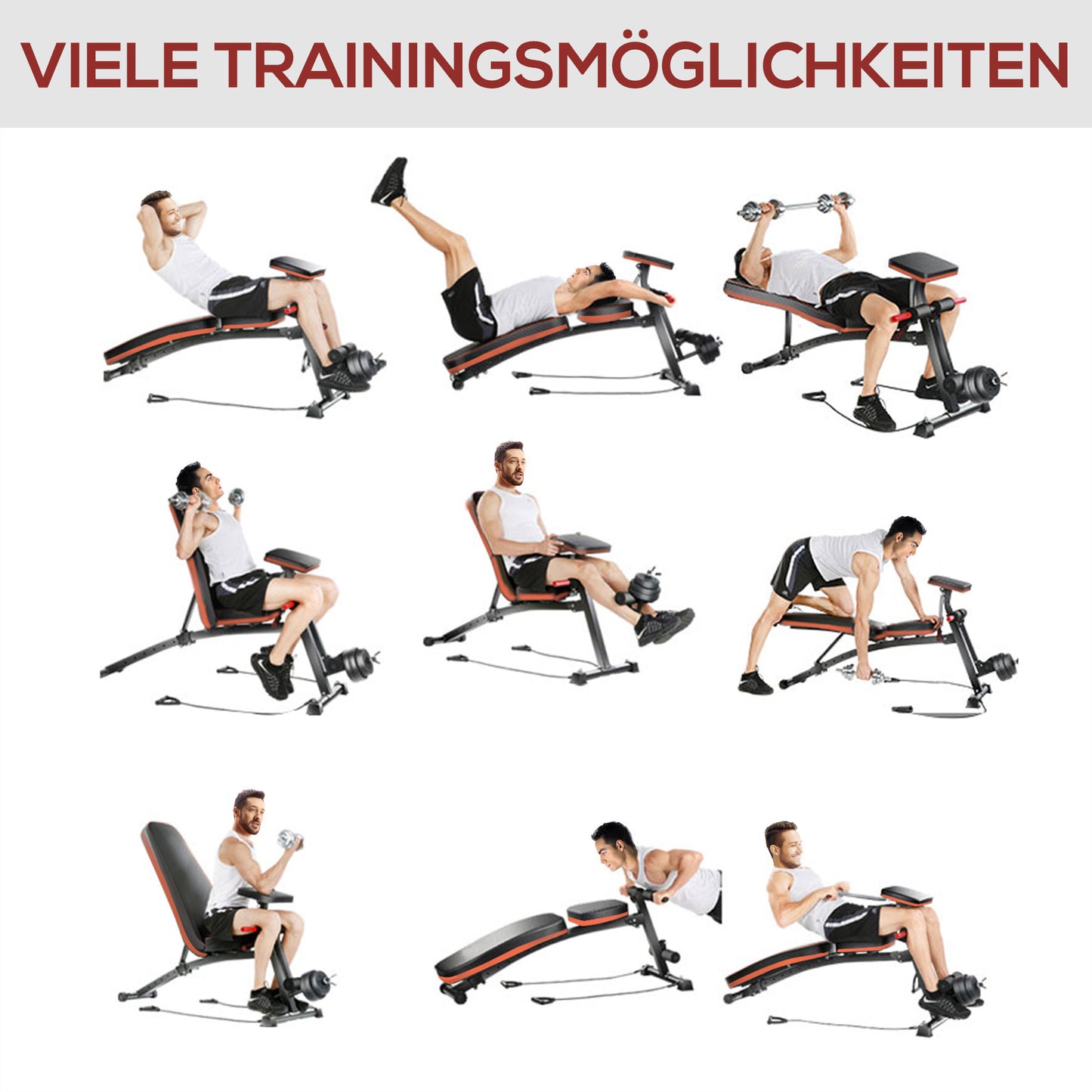 HOMCOM Multifunktion Hantelbank Kraftstation mit Feder Booster Trainingsbank Gewicht bis 120kg Schwarz 54 x 160 x 106 cm