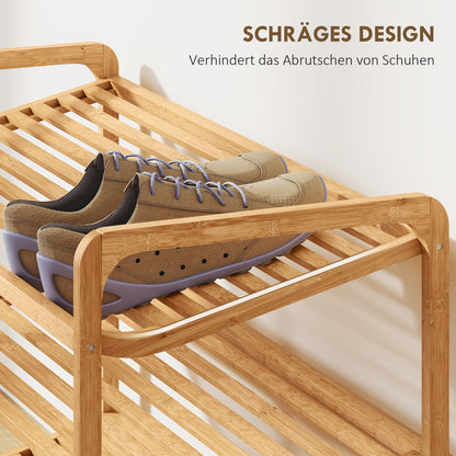 HOMCOM Bambusregal, Schuhregal, Flurregal, 3-stufiges Design, 30 kg Belastbarkeit, Holz