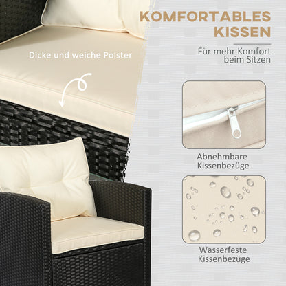 Outsunny Gartenmöbel-Set. 4-tlg., 2 Sessel, 1 Sofa, 1 Couchtisch, abnehmbare Polster, PE-Rattan, Schwarz
