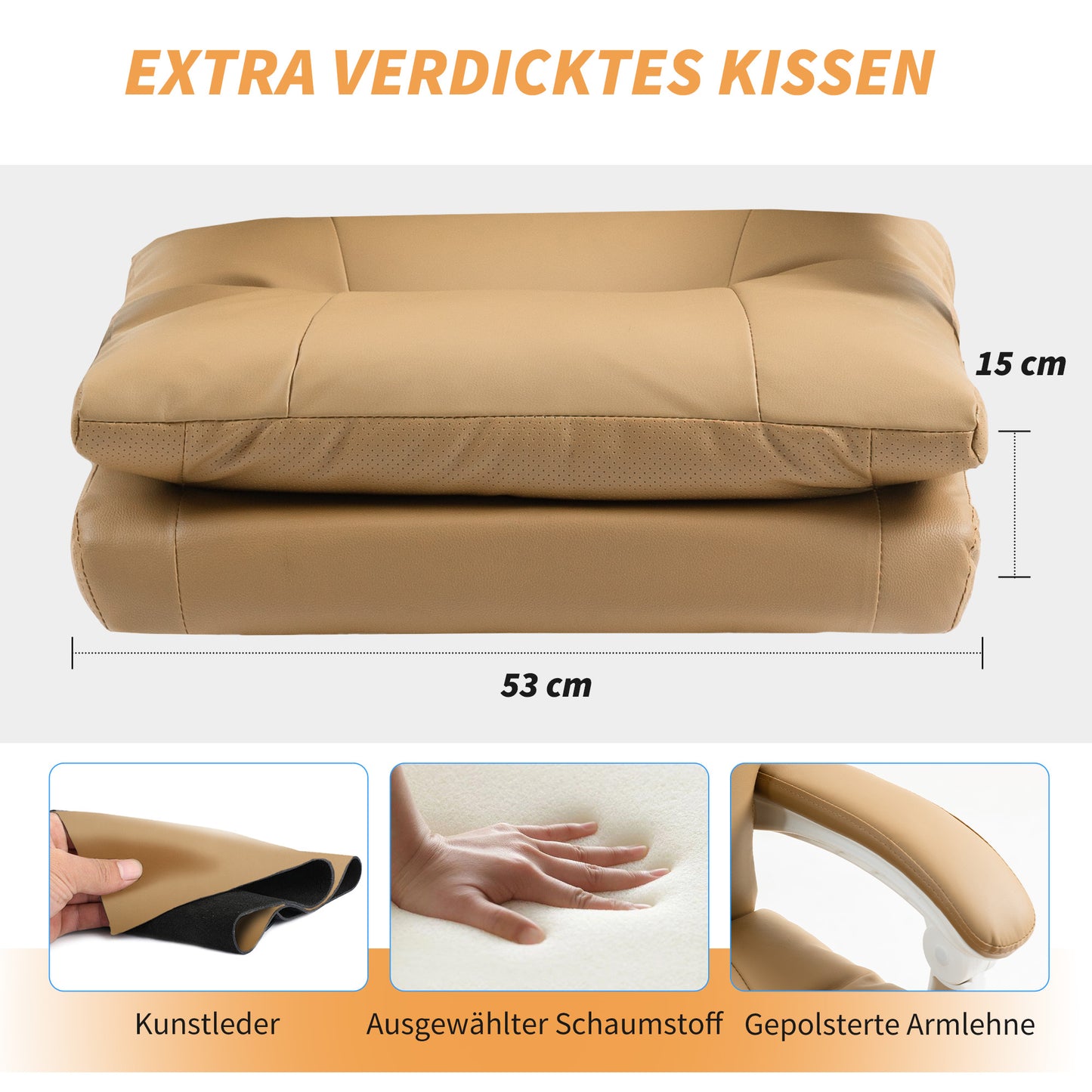 HOMCOM Bürostuhl Ergonomischer Schreibtischstuhl mit Lendenwirbelstütze, Klappbar Armlehne, Fußstütze Hellbraun