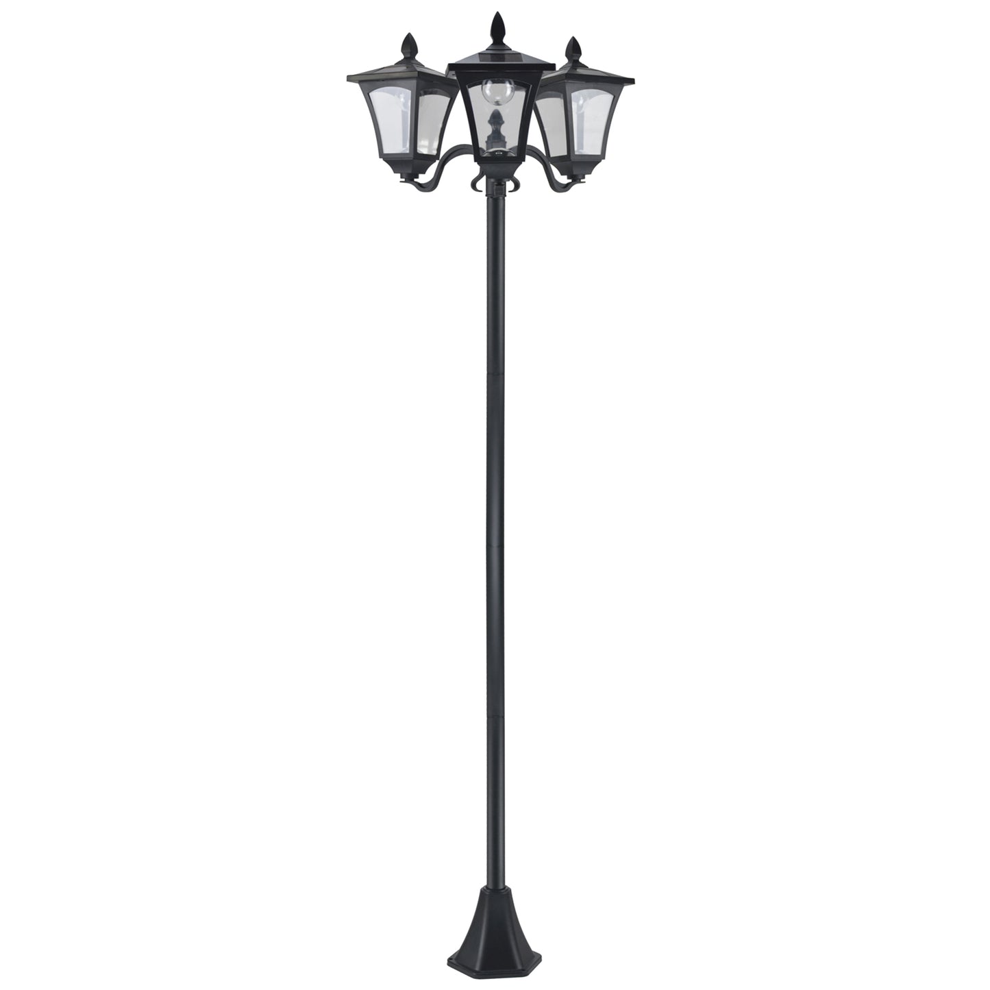 Outsunny Solar Gartenlaterne med 3 flammig Laterne Mast aus Edelstahl Solarlaterne med LED 120 Lumen 51,5x47x182,5cm Wegeleuchte IP44 för Garten Balkon Schwarz