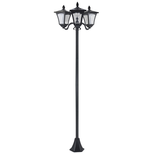 Outsunny Solar Gartenlaterne med 3 flammig Laterne Mast aus Edelstahl Solarlaterne med LED 120 Lumen 51,5x47x182,5cm Wegeleuchte IP44 för Garten Balkon Schwarz