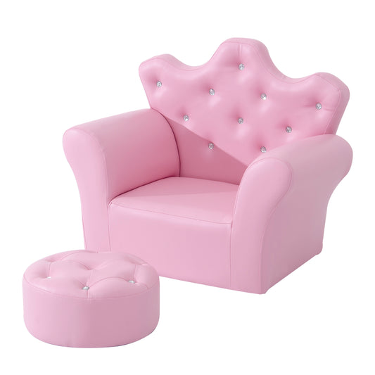 HOMCOM Spielsofa für Kinder, Kindersofa mit Ottomane, Kindercouch Prinzessinnen Spielsofa Kindercouch Mini Couch für Kuschelecke, Kinderzimmer, Spielzimmer, Schlafzimmer, Rosa
