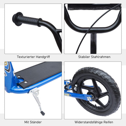 HOMCOM Kinderroller mit Hinterbremse Kickscooter 12 Zoll Tretroller Roller Scooter Cityroller für Kinder Kickboard Höhenverstellbar Stahl EVA Blau 120 x 52 x 80-88 cm