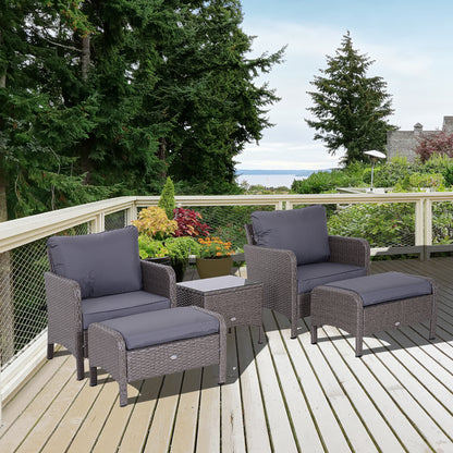 Outsunny 5-tlg. Polyrattan Gartenmöbel Sitzgruppe Gartenset Sofagarnitur Garnitur Lounge mit Kissen Dunkelgrau 2 x Sessel 1 x Couchtisch 2 x Hocker