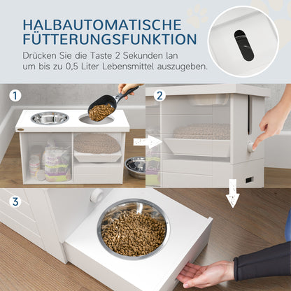 PawHut 2-in-1 Erhöhter Hundenapf Höhenverstellbar Futternapf mit Ständer 2 x 2L Edelstahlnäpfen Weiß