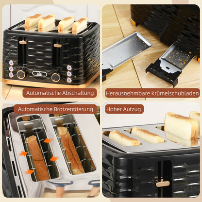 HOMCOM 4-Scheiben-Toaster, wellenförmiges Design, mehrere Funktionen, Krümelfach, Schwarz