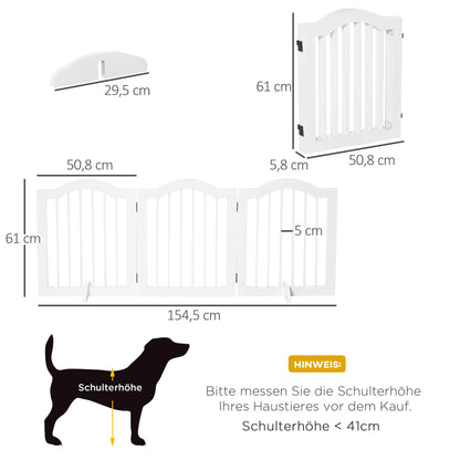 PawHut Absperrgitter Hund 3-teilig, 154,5 x 61 cm Faltbar Hundegitter mit Tür, Türschutzgitter med 2 Stützfüßen, Freistehend Treppengitter für Küche, Flur, Weiß