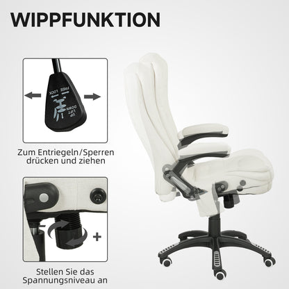 Vinsetto Ergonomischer Schreibtischstuhl med massagefunktion, 68 x 72 x 110–120 cm, Cremeweiß
