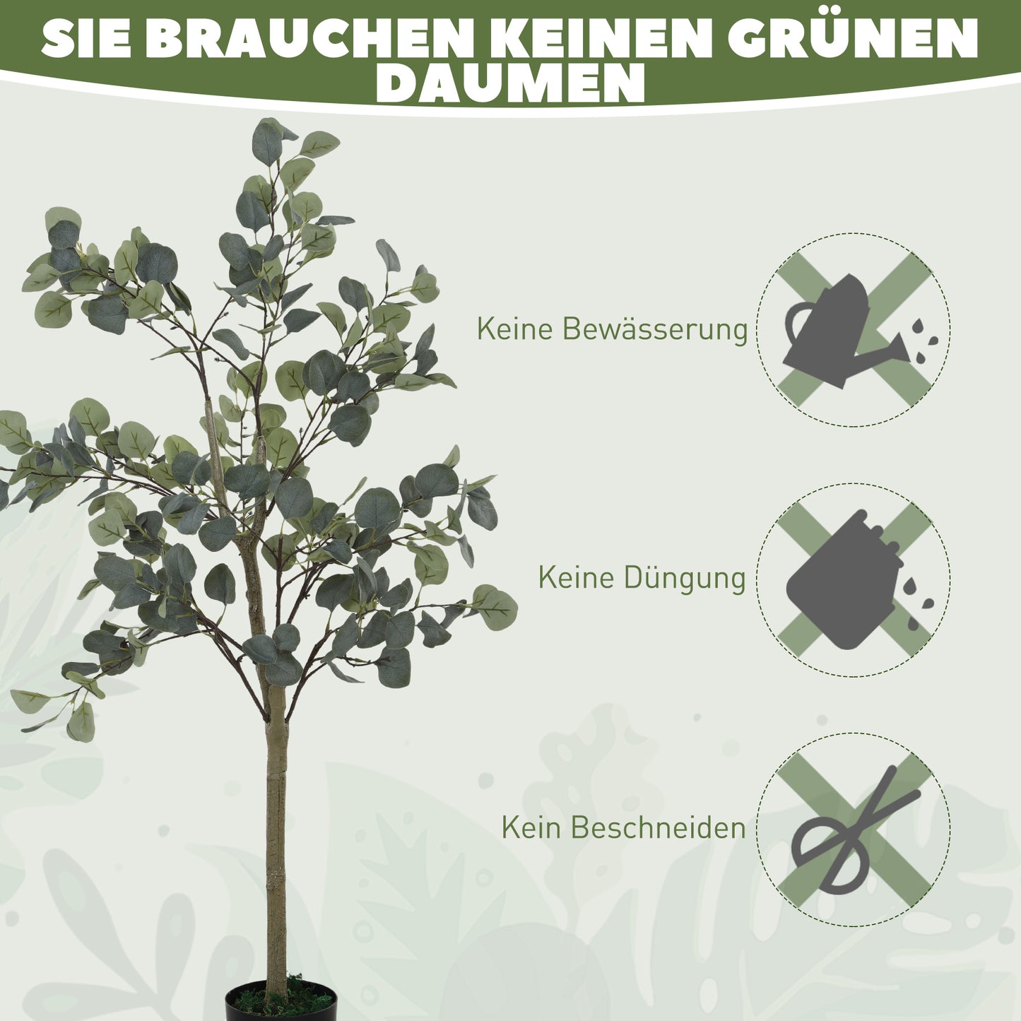 HOMCOM Künstliche Pflanze, Kunstbaum, naturgetreu, Zementtopf, wartungsfrei, Grün