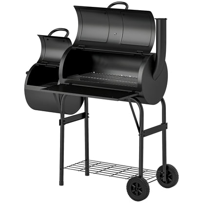 Outsunny Holzkohlegrill aus Stahl BBQ Smoker mit Deckel Thermometer Räder Luftzufuhr Kohlewanne