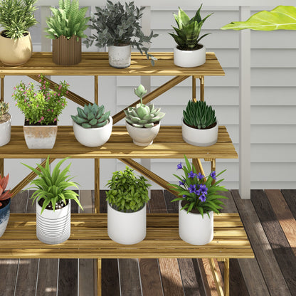 Outsunny Pflanzentreppe, Blumentreppe, Blumenregal, Pflanzregal, Blumenständer, 3 Stufen, Tannenholz, 120 x 80 x 78cm