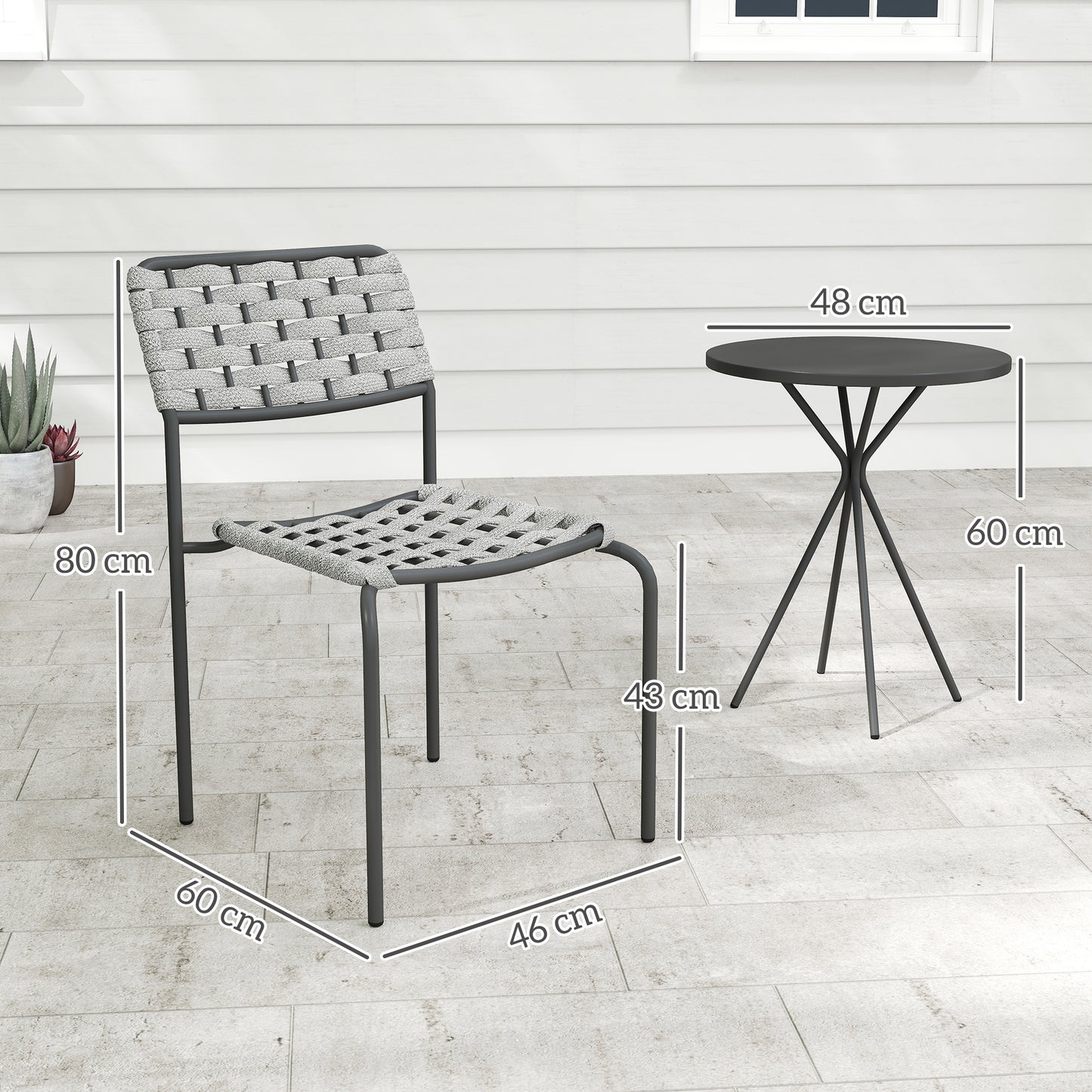 Outsunny Polyrattan Gartenmöbel Set, Outdoor Lounge Balkonmöbel für 2 Personen, 3-teilig 2 Stühle, Tisch Grau