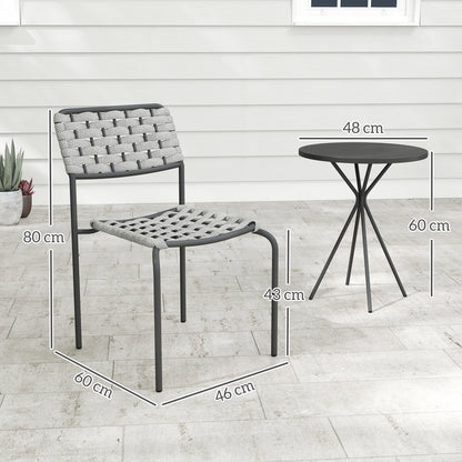 Outsunny Polyrattan Gartenmöbel Set, Outdoor Lounge Balkonmöbel für 2 Personen, 3-teilig 2 Stühle, Tisch Grau