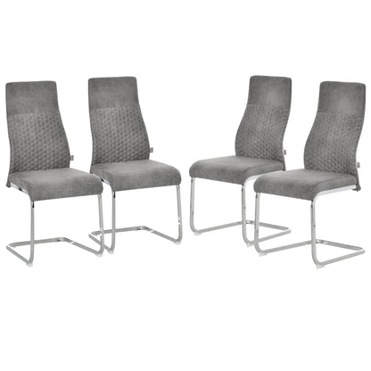 HOMCOM 4er-Set Freischwinger Esszimmerstühle 4-teilig Küchenstühle, Mikrofaser, 45 x 61 x 98 cm, Grau