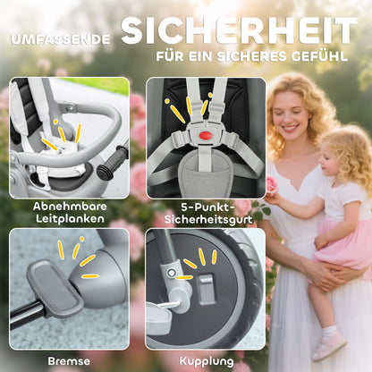 AIYAPLAY Kinderdreirad, 6-in-1 Buggy für Kleinkinder, mit Schiebegriff, verstellbarer Sitz, faltbares Design, Sicherheitsnetz, Grau