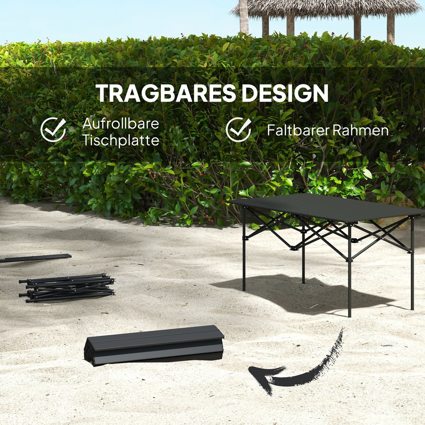 Outsunny Campingtisch Klapptisch mit Aufrollbare Tischplatte Gartentisch aus Aluminium 2 Personen 95 x 55cm Schwarz
