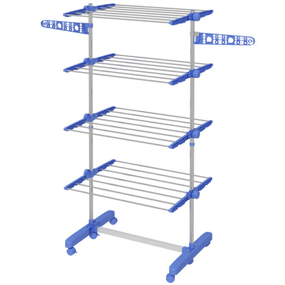 HOMCOM Wäschenständer Wäschetrockner 5 Ebenen, klappbar, One-Klick-System, 142 cm x 55 cm x1 72 cm, Blau + Silber