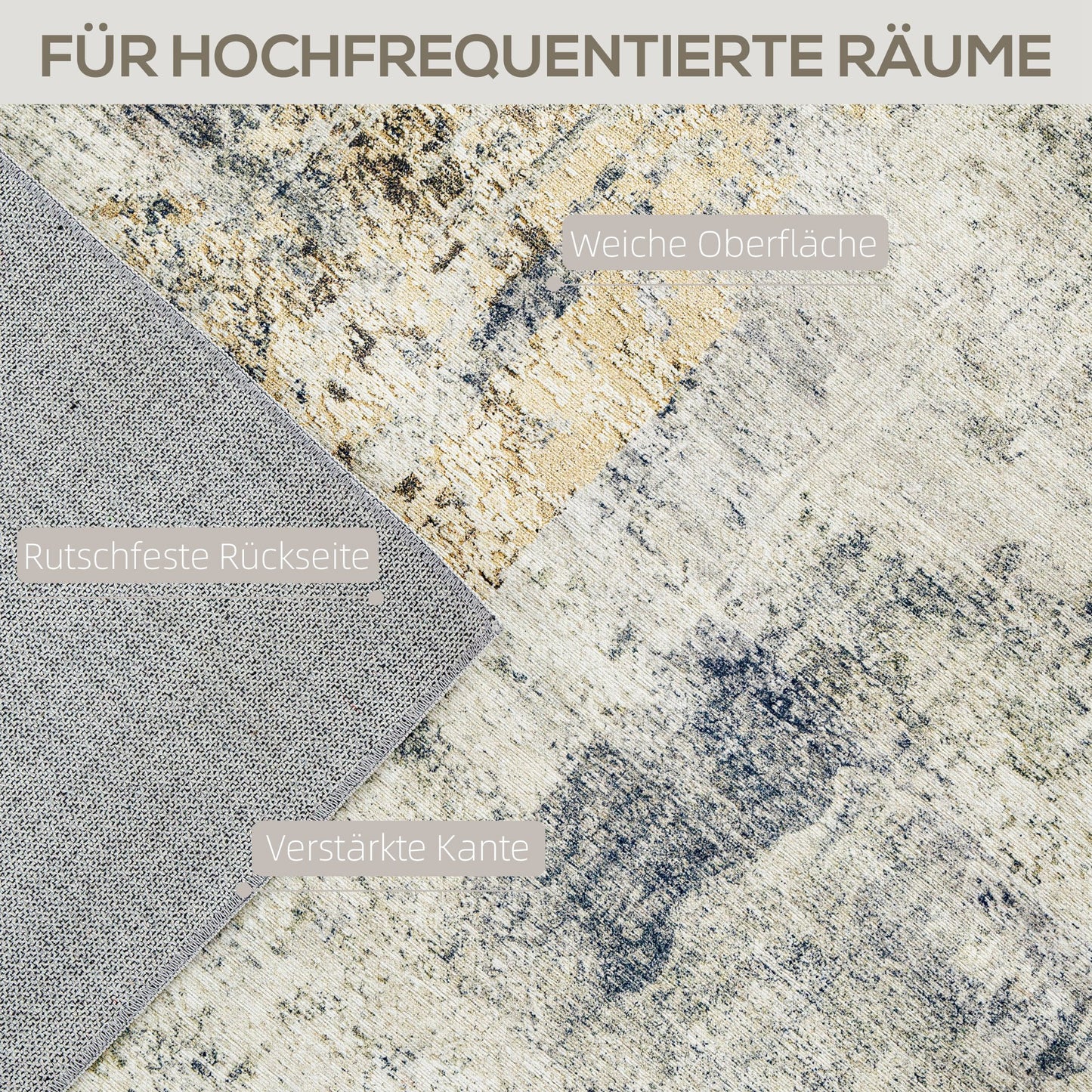 HOMCOM Wohnzimmerteppich, Polyester, modernes künstlerisches Muster, waschbar, Grau