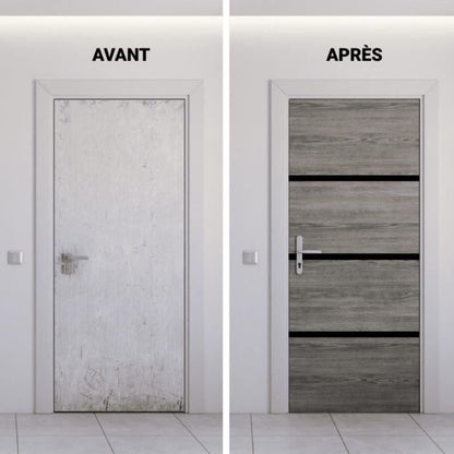 Door Renovation Kit - NORDLINGER PRO - 4 Sheets 85 x 50 cm & 3 Black Profiles 85 x 2 cm - Greige Oak