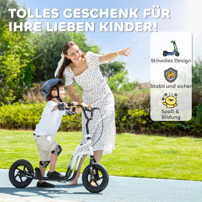 AIYAPLAY Kinderroller mit verstellbarem Lenker, große Räder, Parkständer, Handbremse, für Kinder im Alter von 5-12 Jahren, Weiß