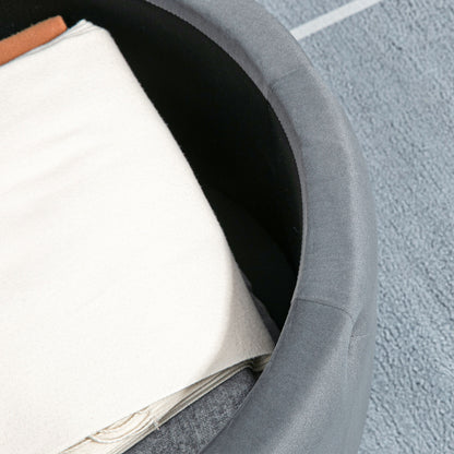 HOMCOM Hocker, rund, mit Staufach, Steppdesign mit Knöpfen, Bezug in Samtoptik, grau, 60 x 60 x 40cm