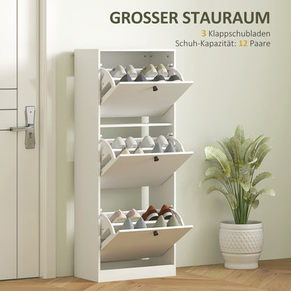 HOMCOM Schuhschrank, 3 Schubladen, für bis zu 12 Paar Schuhe, Spanplatte, Weiß