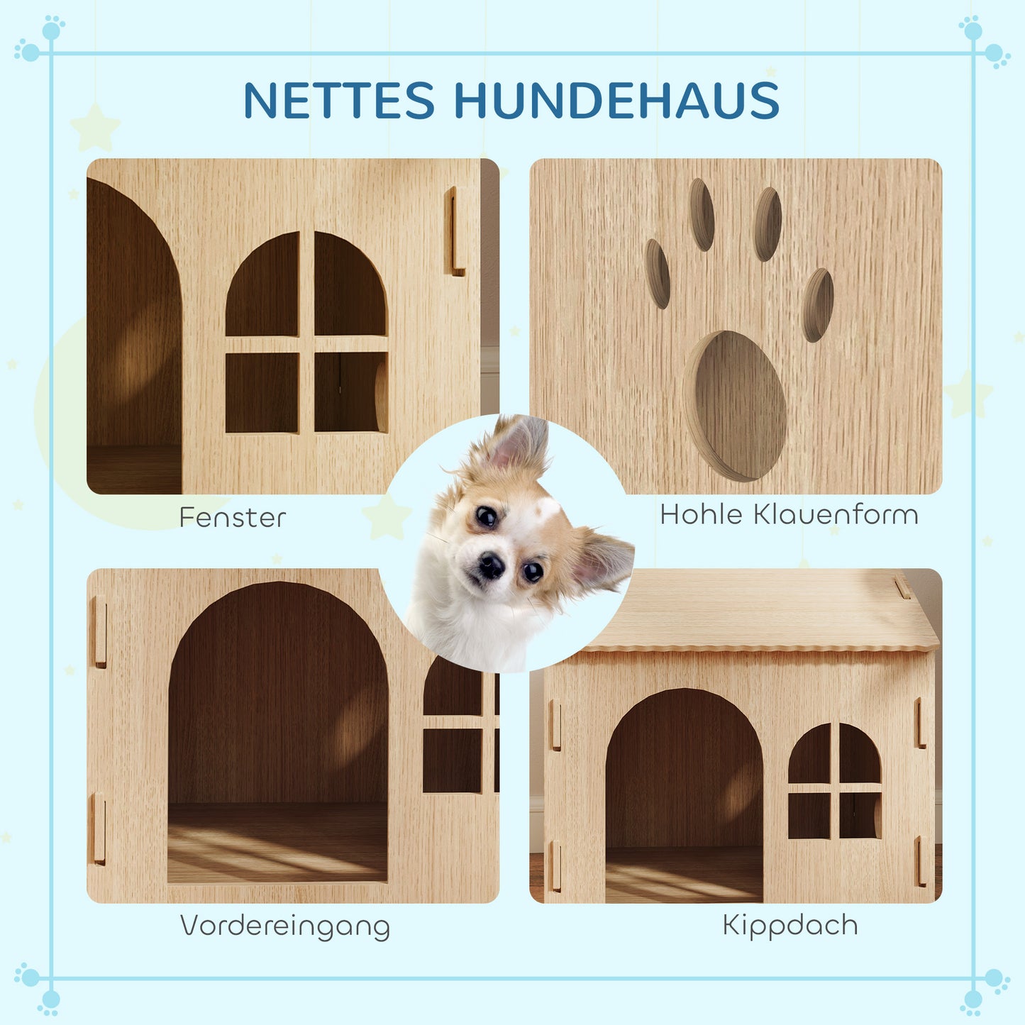 PawHut Hundehütte/Katzenhaus für Indoor, intedliches Design, 50 x 41 x 51 cm