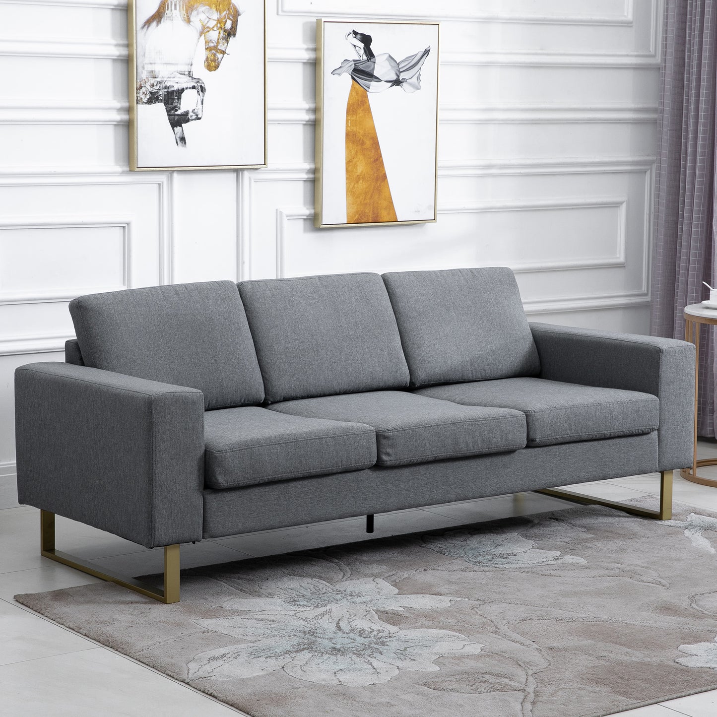HOMCOM 3 Sitzer Sofa Dreisitzer Stoffsofa mit Kissen Armlehne Leinenoptik für Schlafzimmer 200 x 82 x 78 cm Dunkelgrau